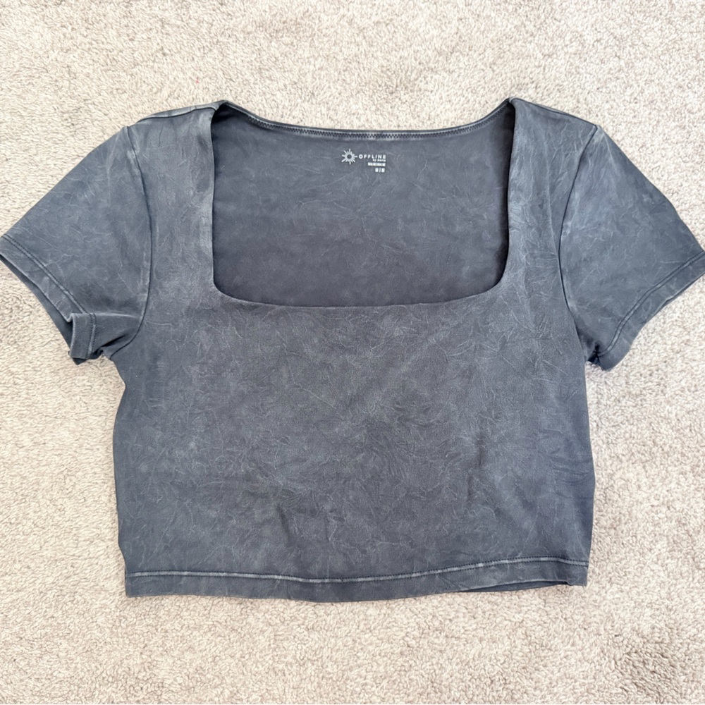 Aerie Washed Black Square Neck Crop Top